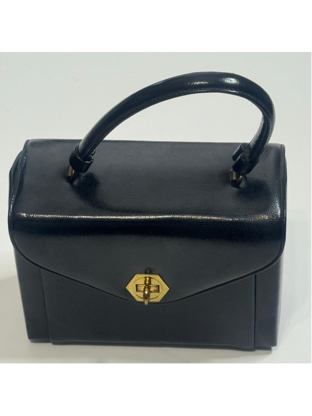 Vintage Garay Black Structured Top Handle Handbag Retro Minimalist - Picture 3 of 12